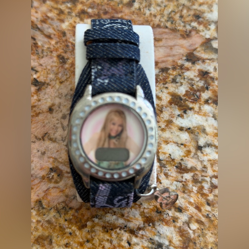 Denim Strap Character Digital Watch with Heart Charm